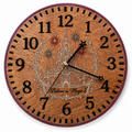 Wooden clock with castle design and 'Believe in Magic' text on a white background