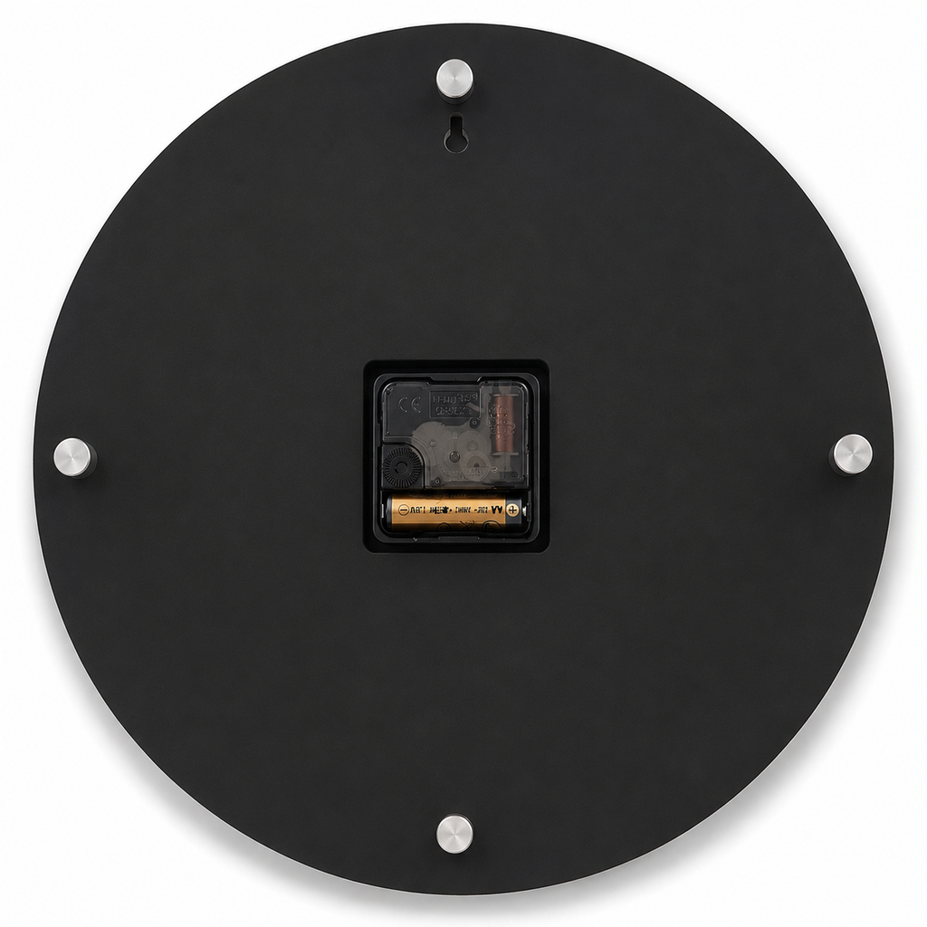 Black circular object with a small electronic component on a white background