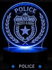 Police-themed LED light with blue glow and 'POLICE' text.