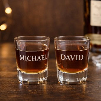 Custom Engraved Bar Set – Personalized Shot Glasses & Coasters (Set of 4) (save $6)
